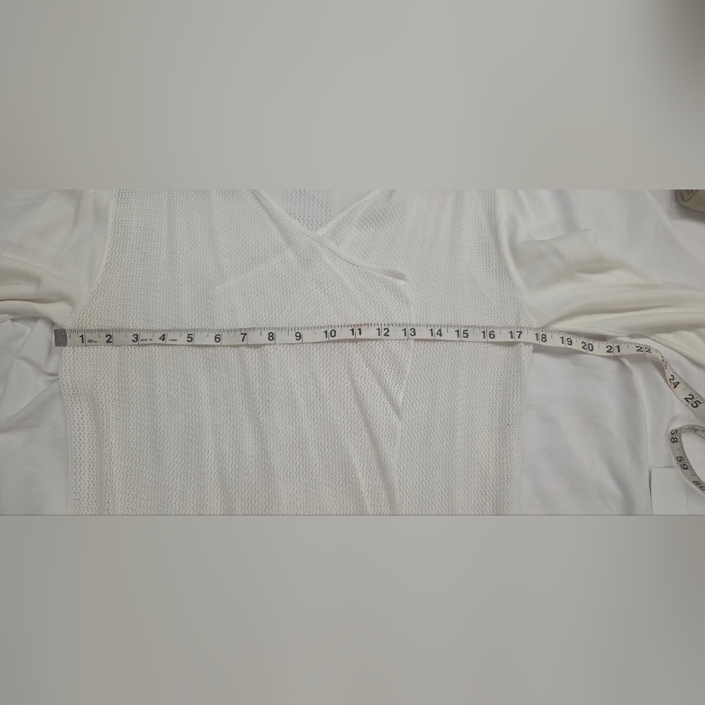 🍁August Silk White Open Front Cardigan Mesh Knit Lightweight Draped Size Small - Picture 5 of 7
